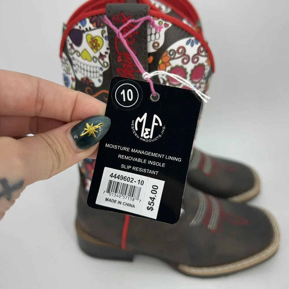Blazin Roxx Boots Kids Size 10 Destiny Sugar Skull Western Zip Slip Resistant